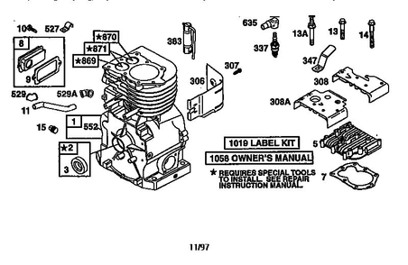 Cylinder Assembly Diagram and Parts List for 135200-135299 0679 Briggs and Stratton Engine